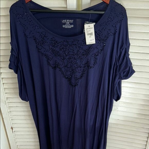 NWT Lane Bryant Beaded Elegant or Casual Navy Blue Women's Top - Picture 5 of 17